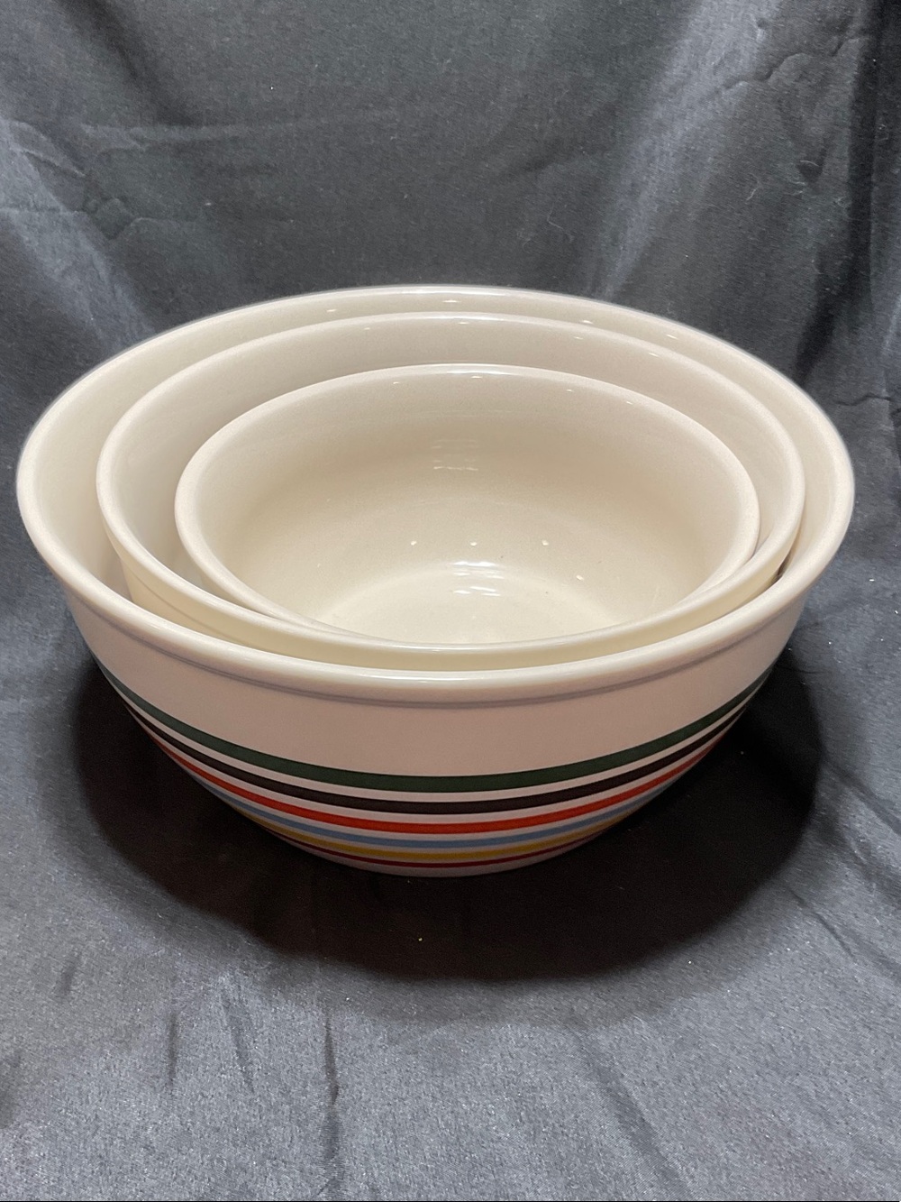 Classic Striped Nesting Mixing Bowls - Cream with Multicolor Stripes